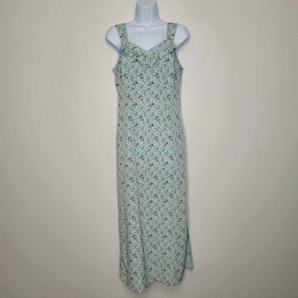 Dawn Joy floral cottagecore side slit ruffle front maxi feminine dress size 9/10